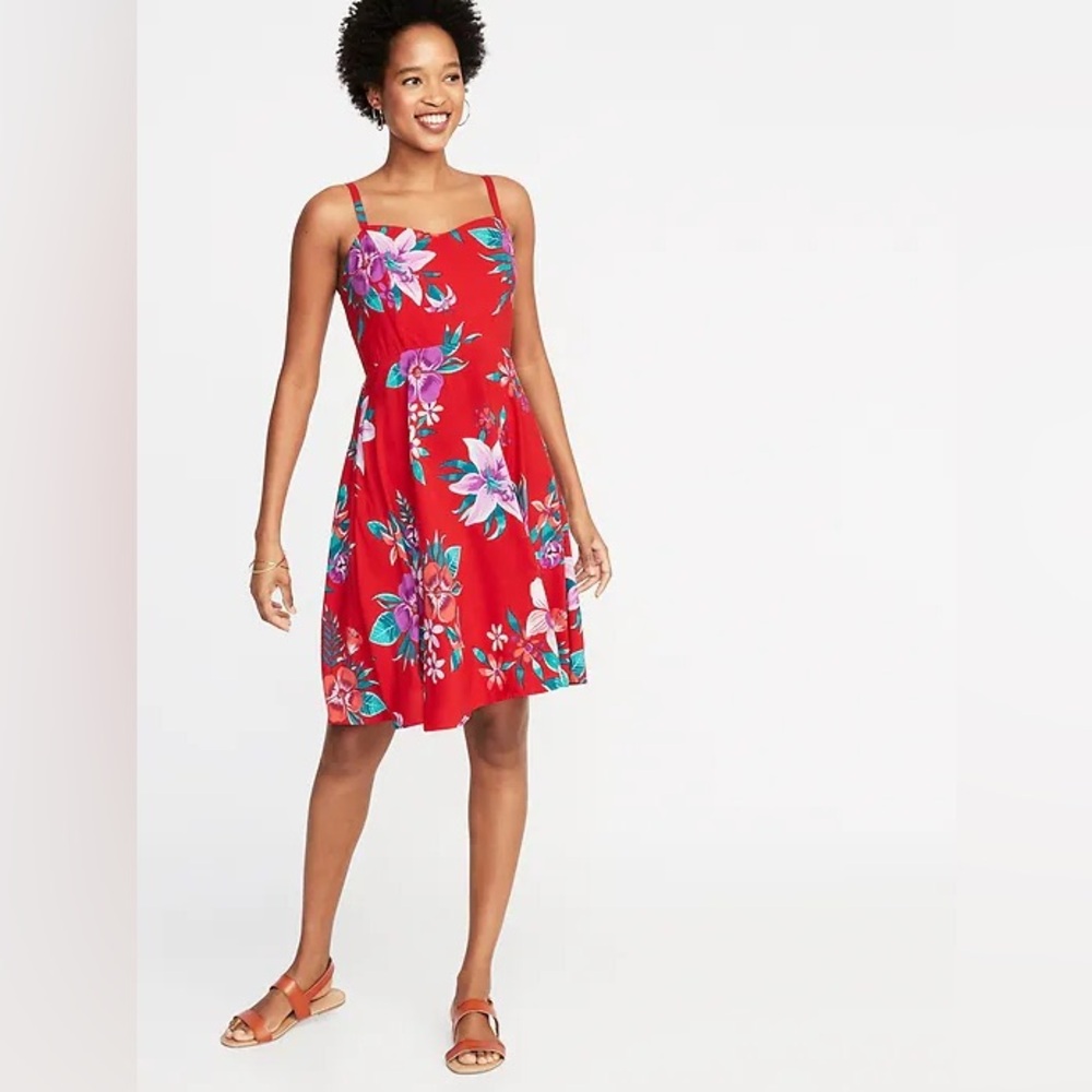 Old Navy Red Floral Fit & Flare Cami Dress, Adjustable Straps, Women's XXL - Picture 11 of 11